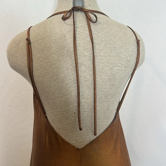 🔹 NBD x Revolve Kai Metallic Drape Front Backless Midi Dress - Picture 3 of 6